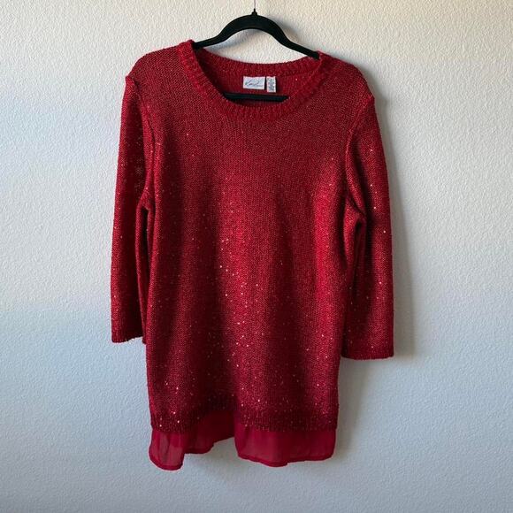 Tunic red sparkly sequin sweater - Picture 2 of 6